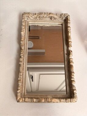 Distressed Cream Ornate Mirrored Tray With Handles Classic Home Accent Mirror